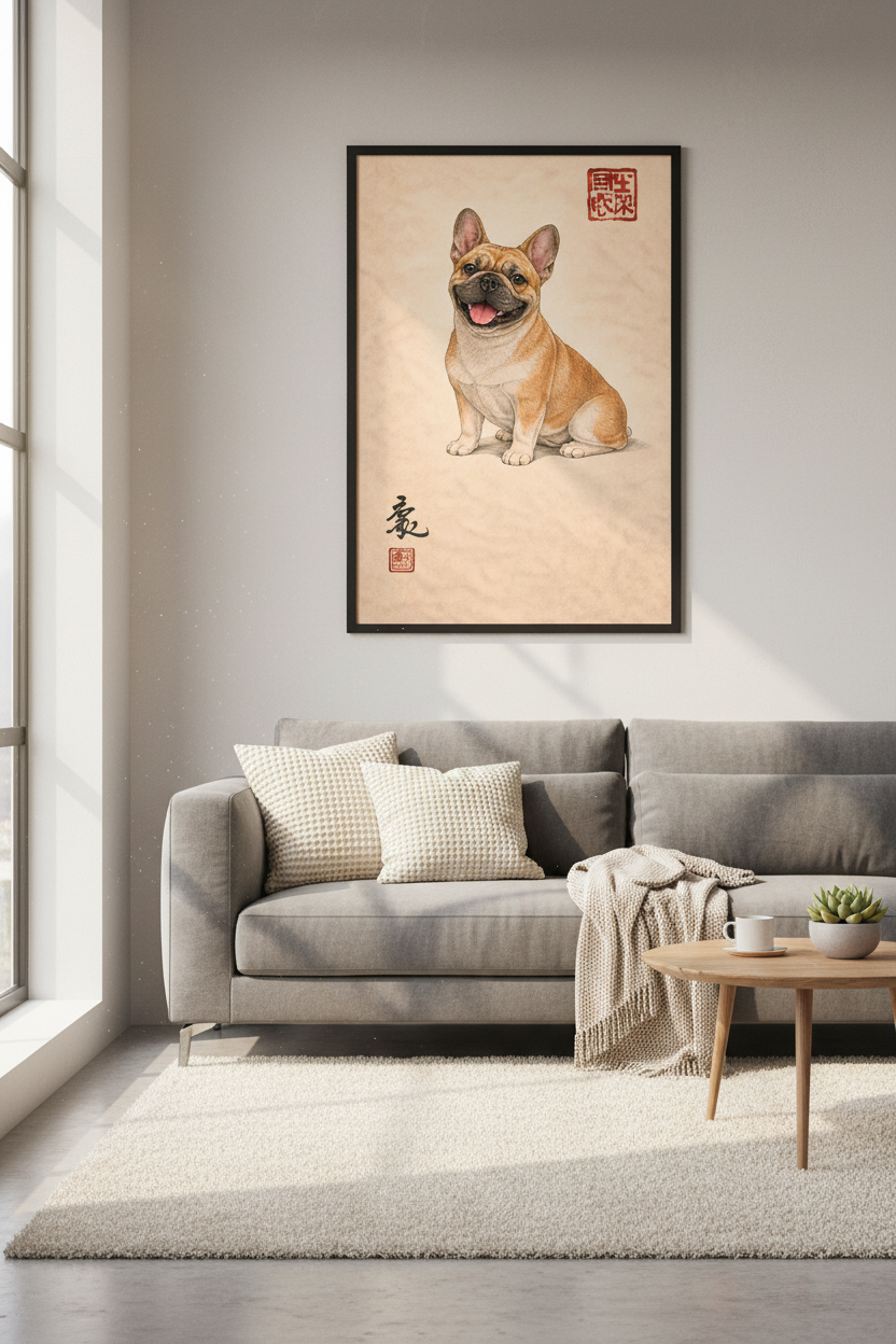 French Bulldog Wall Art Print | Happy Fawn Frenchie Poster | Dog Owner Home Decor | Pet Portrait Animal Art Print