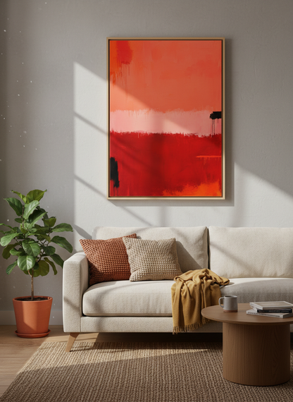 Abstract Art Print Framed | Orange &amp; Red Minimalist Wall Art | Modern Living Room Decor | Ready to Hang Gradient Poster