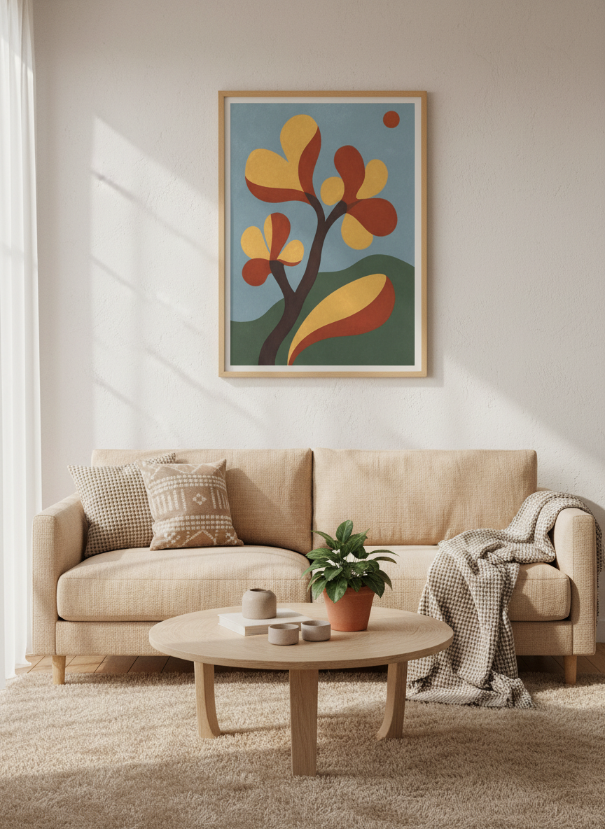 Abstract Foliage Wall Art Print | Mid-Century Modern Decor | Mustard Rust Poster
