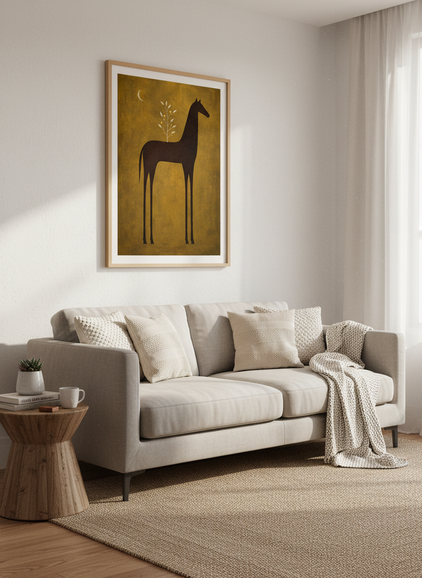 Mystical Horse Wall Art | Abstract Animal Print, Gold Home Decor | Boho Nursery Poster