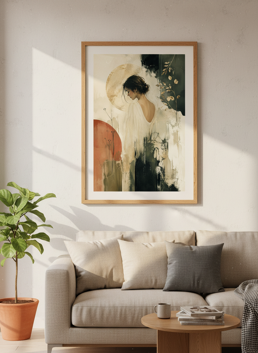 Abstract Woman Art | Boho Gold Decor | Minimalist Gallery Wall Print