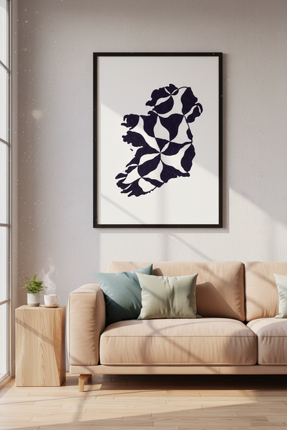 Ireland Map Art Print | Abstract Geometric Wall Art | Black &amp; White Home Decor | Irish Cultural Poster | Modern Wall Hanging