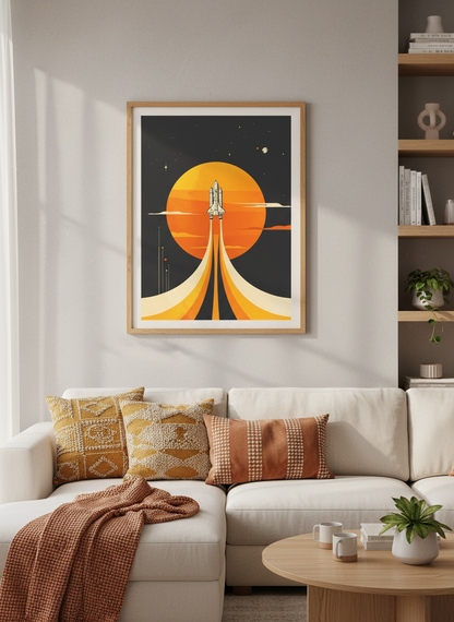 Space Shuttle Launch Print | Mid-Century Modern Space Art, Kids Room Decor