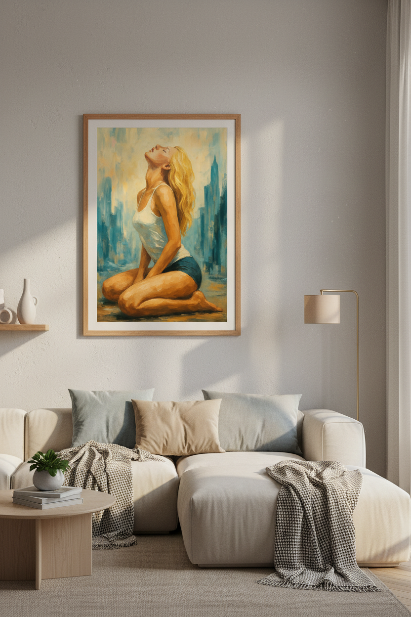 Abstract Expressionist Woman Wall Art Print | Boho Living Room Decor | Modern Figurative Poster | Teal &amp; Gold Canvas Art | Gift