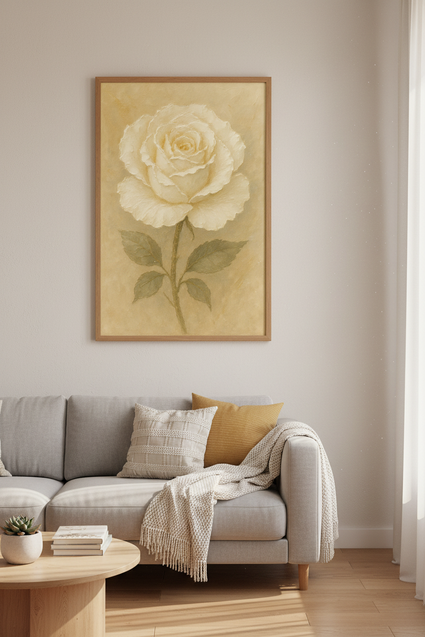 Textured Vintage Rose Wall Art Print | Boho Bedroom Decor | Rustic Farmhouse Poster | Neutral Floral Art | Gift for Her