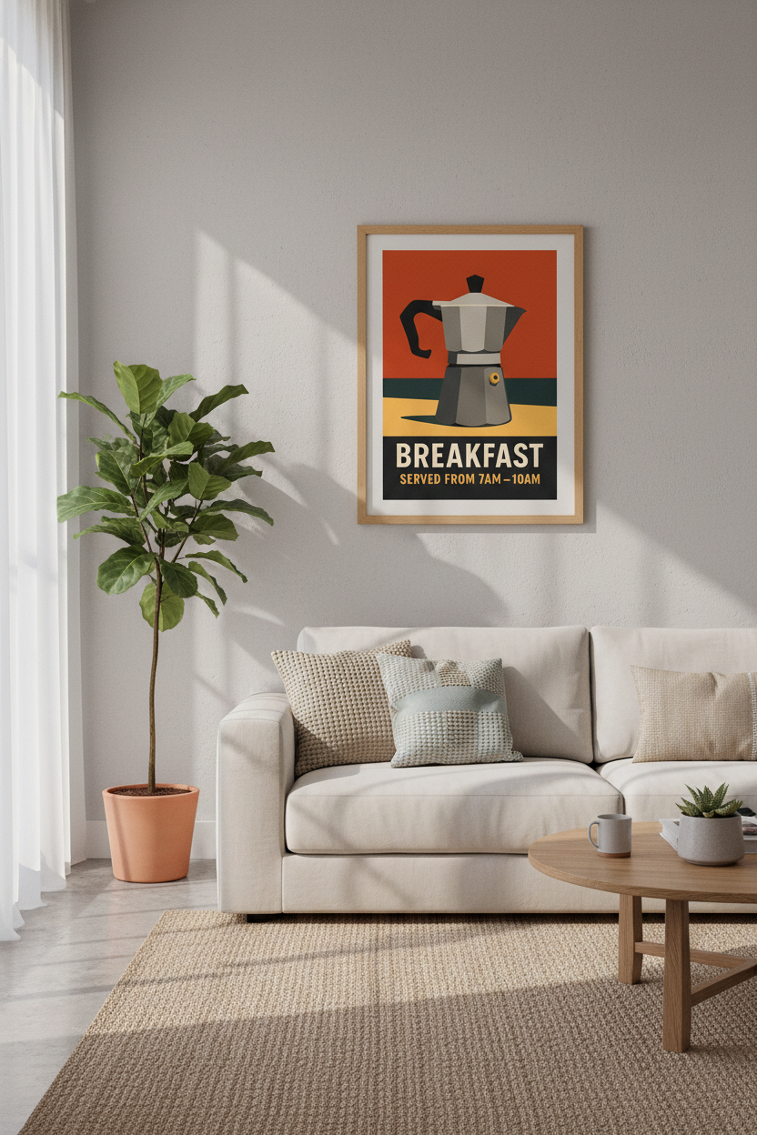 Mid Century Moka Pot Art Print | Kitchen Coffee Poster Decor | Retro Breakfast Wall Art | Barista Gift | Digital Download