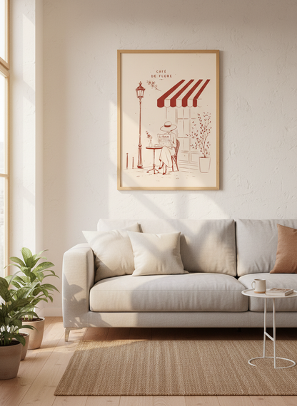 Paris Cafe Wall Art | French Woman Reading Poster | Mid-Century Modern Decor