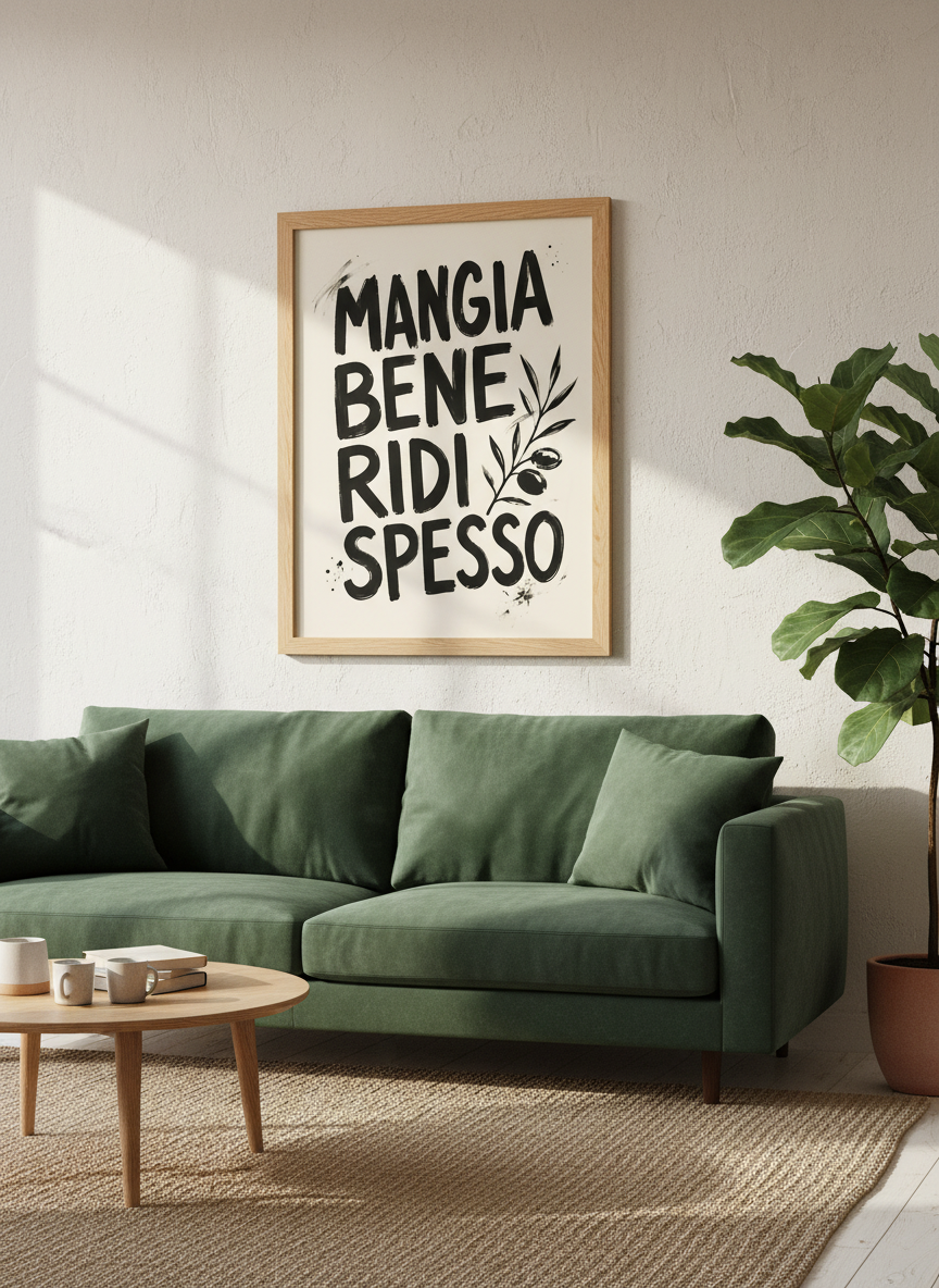 Italian Quote Wall Art | Kitchen Decor, Minimalist Black &amp; White Print