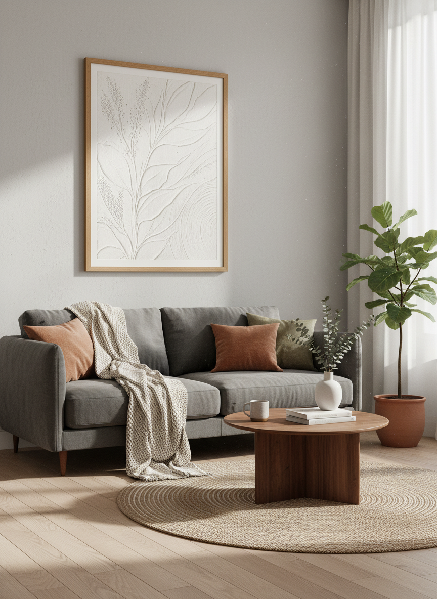 Textured Botanical Wall Art | Abstract Neutral Leaf Print, Minimalist Home Decor