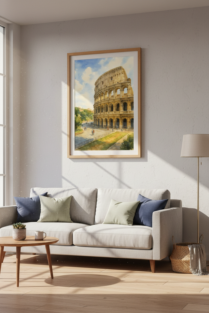Watercolor Colosseum Wall Art Print | Rome Cityscape Decor | Italian Travel Poster | Ancient Architecture Art | Modern Roman Gift