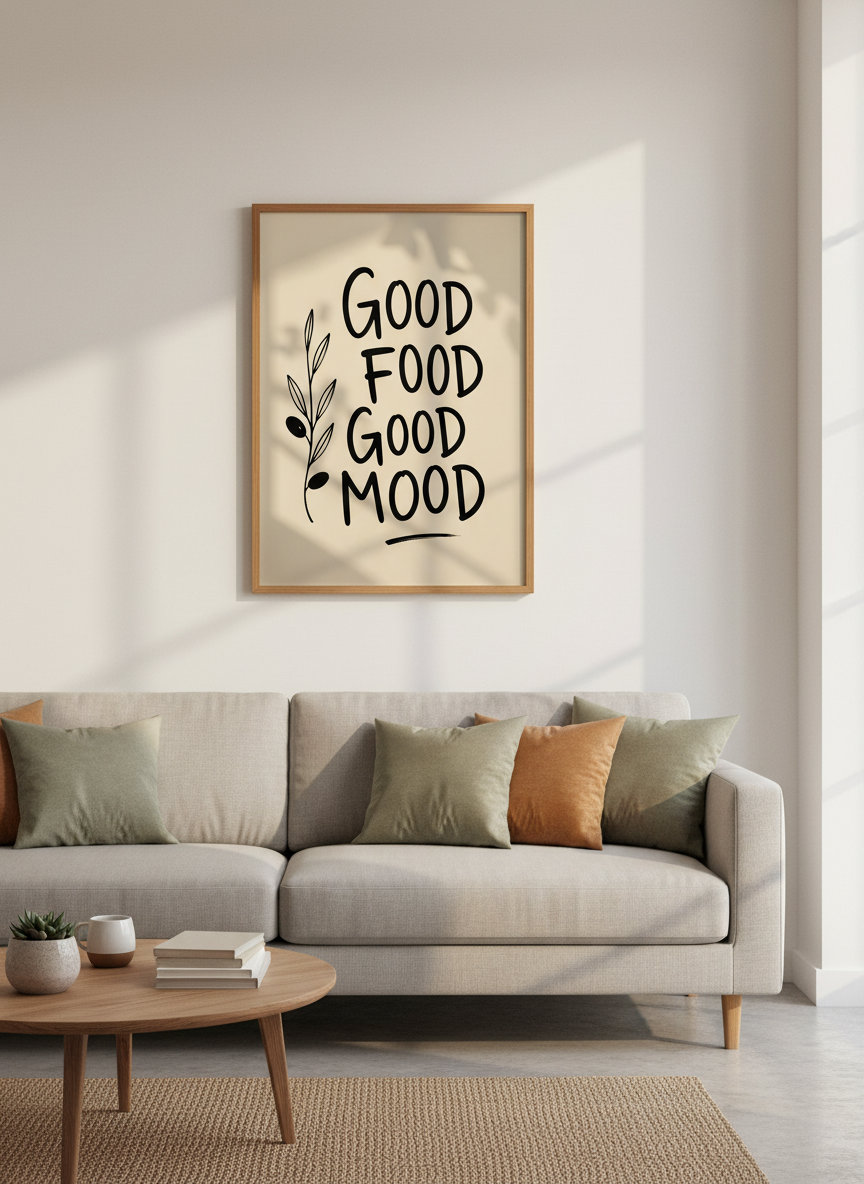 Good Food Good Mood Kitchen Art | Foodie Quote Print, Dining Room Decor | Aesthetic Poster