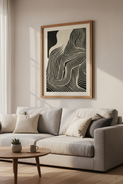 Abstract Wavy Line Art Print | Organic Modern Wall Decor | Minimalist Aesthetic Poster | Black and White Art