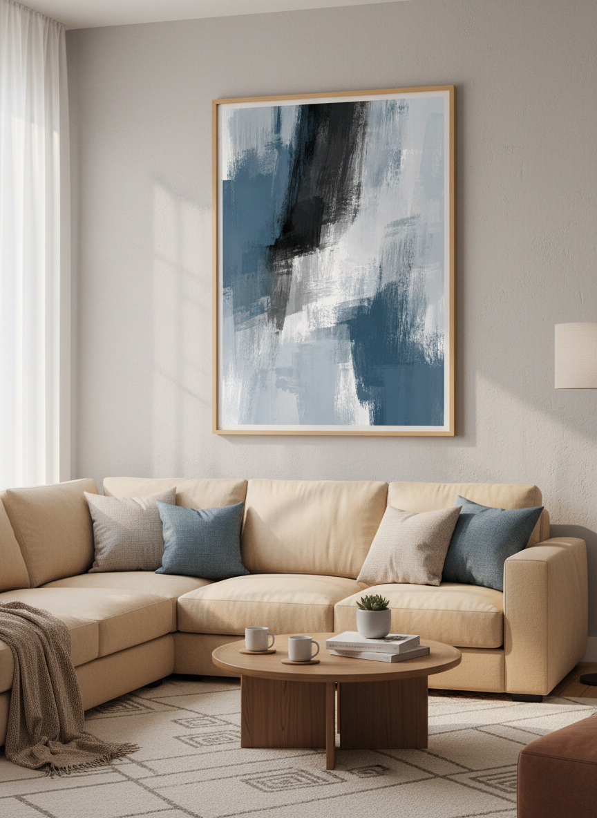 Abstract Expressionist Brushstrokes Framed Art | Modern Living Room Decor | Neutral Aesthetic Wall Art Print