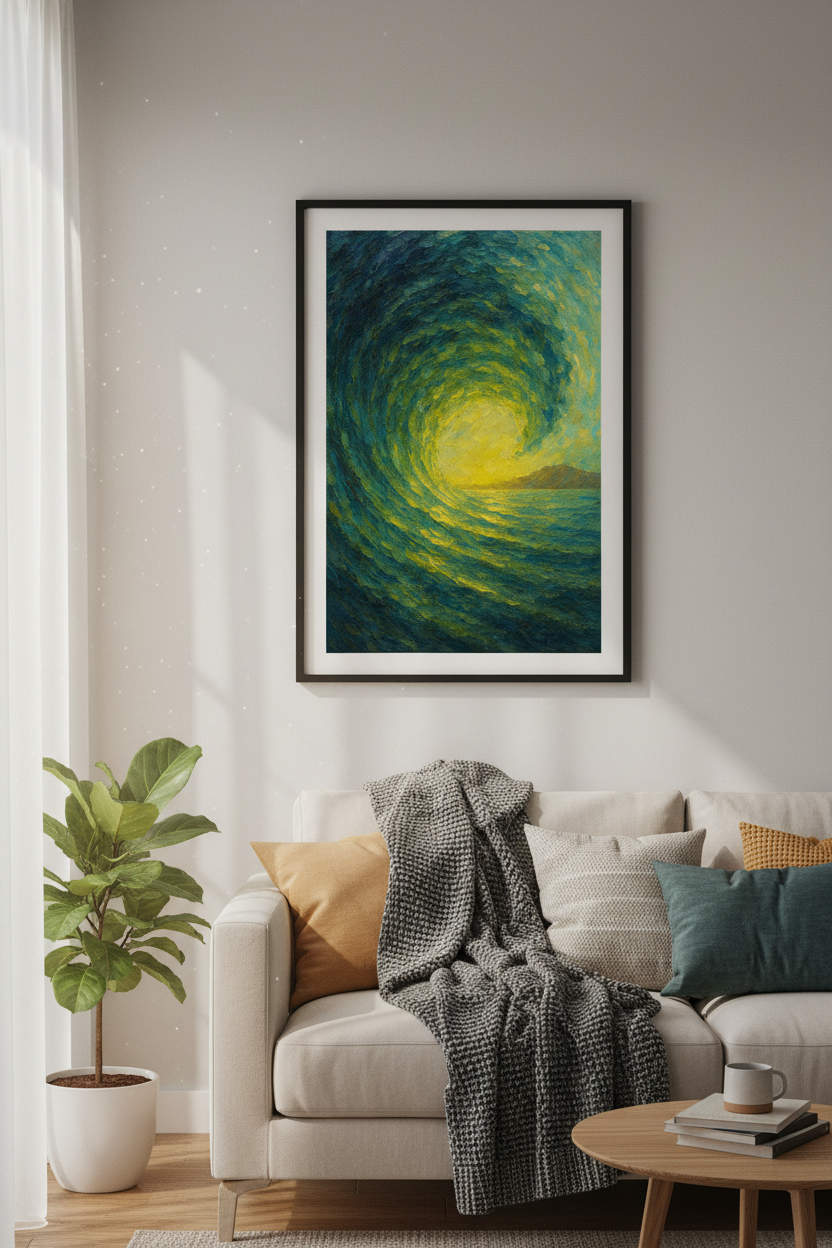 Impressionist Ocean Wave Wall Art Print | Coastal Living Room Decor | Vibrant Sea Aesthetic Poster | Framed Unframed Digital Art