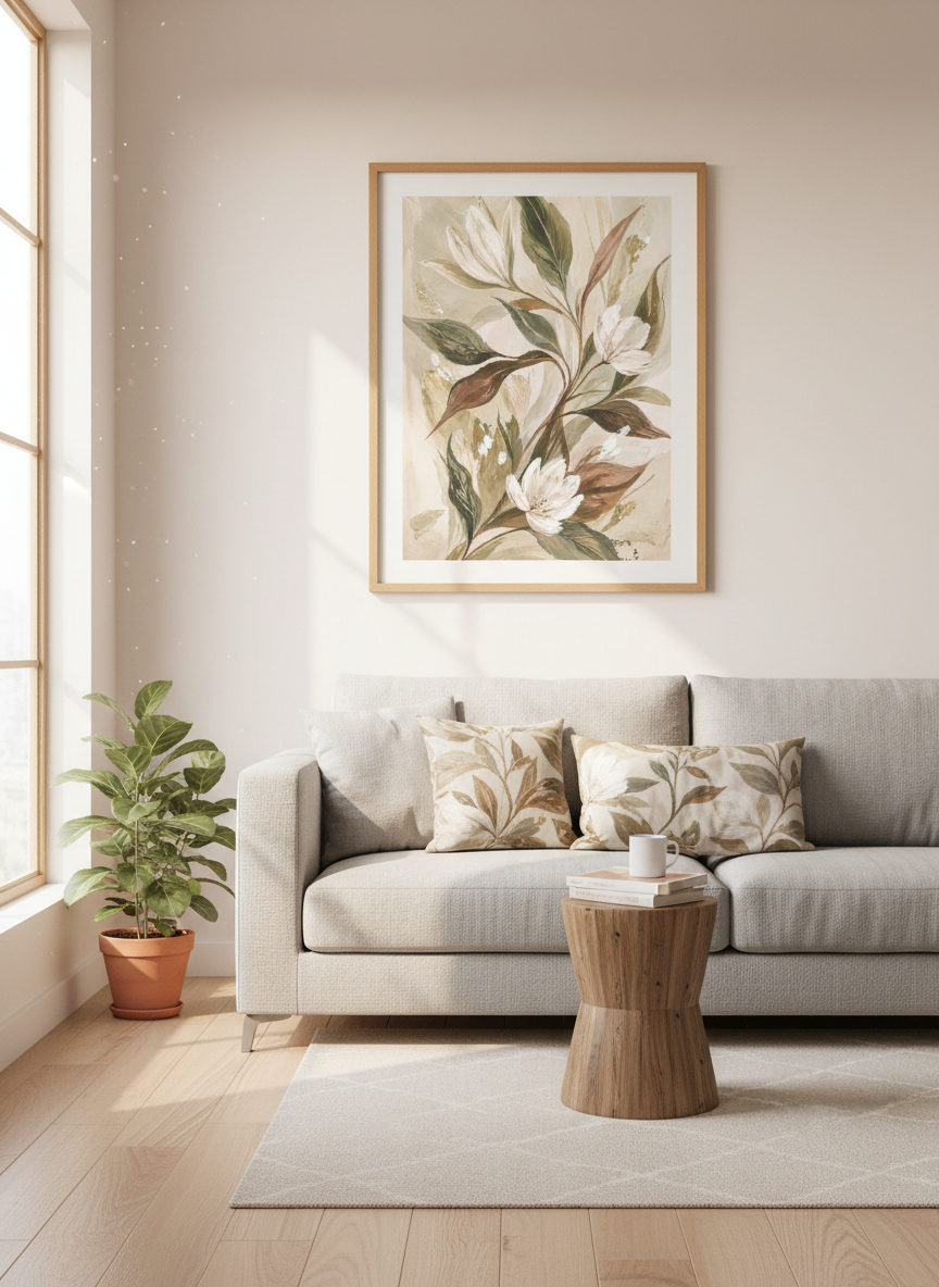 Abstract Floral Wall Art Print | Boho Bedroom Decor | Neutral Botanical Poster