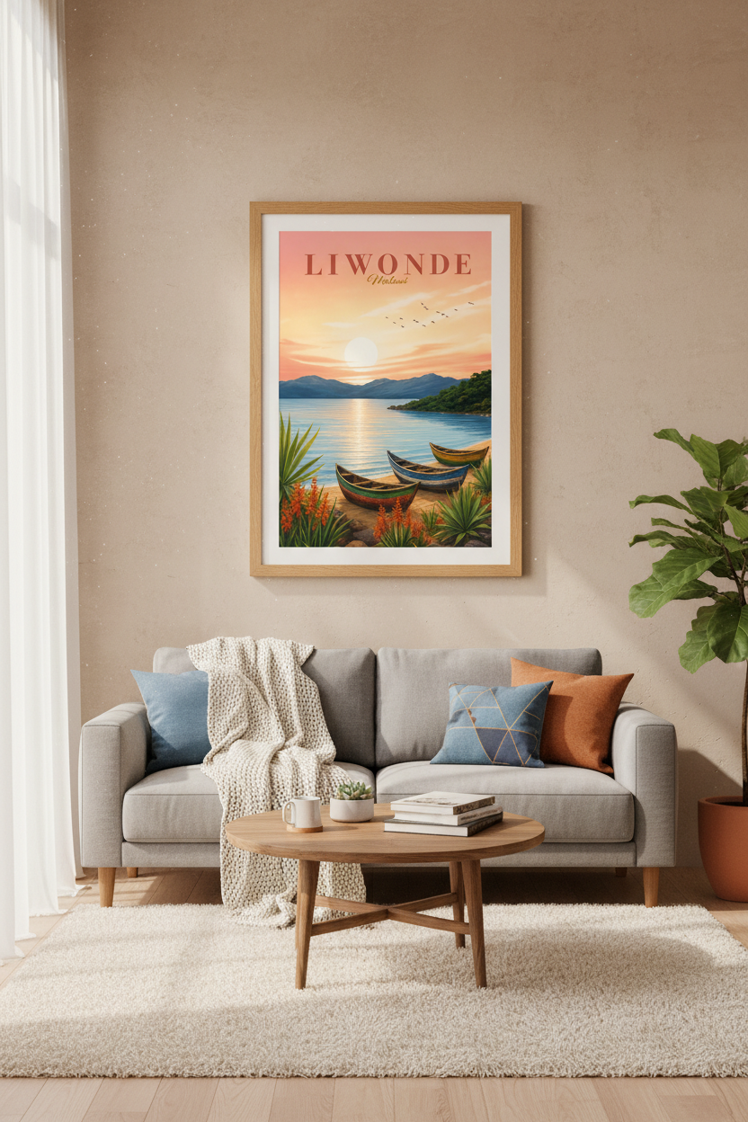Liwonde Malawi Travel Poster | African Sunset Landscape Wall Art | Nature Decor