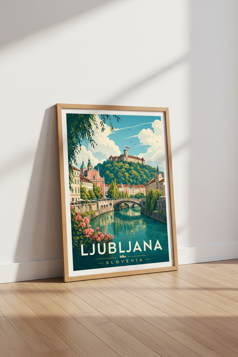 Ljubljana Slovenia Travel Poster | European City Wall Art | Vintage Aesthetic Print