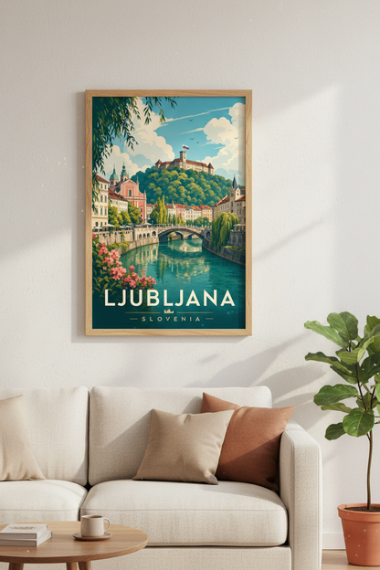 Ljubljana Slovenia Travel Poster | European City Wall Art | Vintage Aesthetic Print
