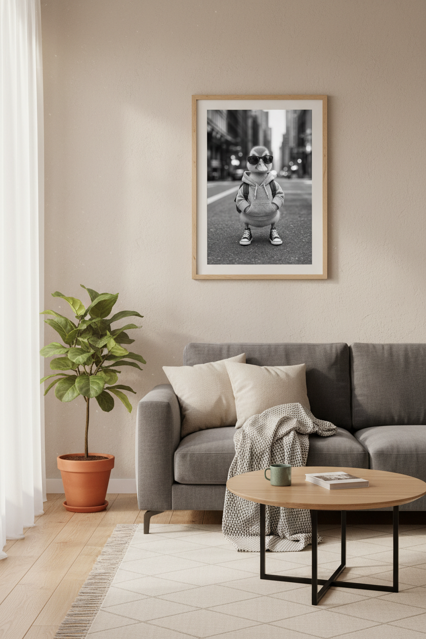 Cool Duckling in Hoodie | B&amp;W Urban Photography, Streetwear Style Wall Art