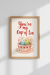 Budgie Lovebird Cup of Tea Wall Art | Kitchen Nursery Decor | Whimsical Bird Poster