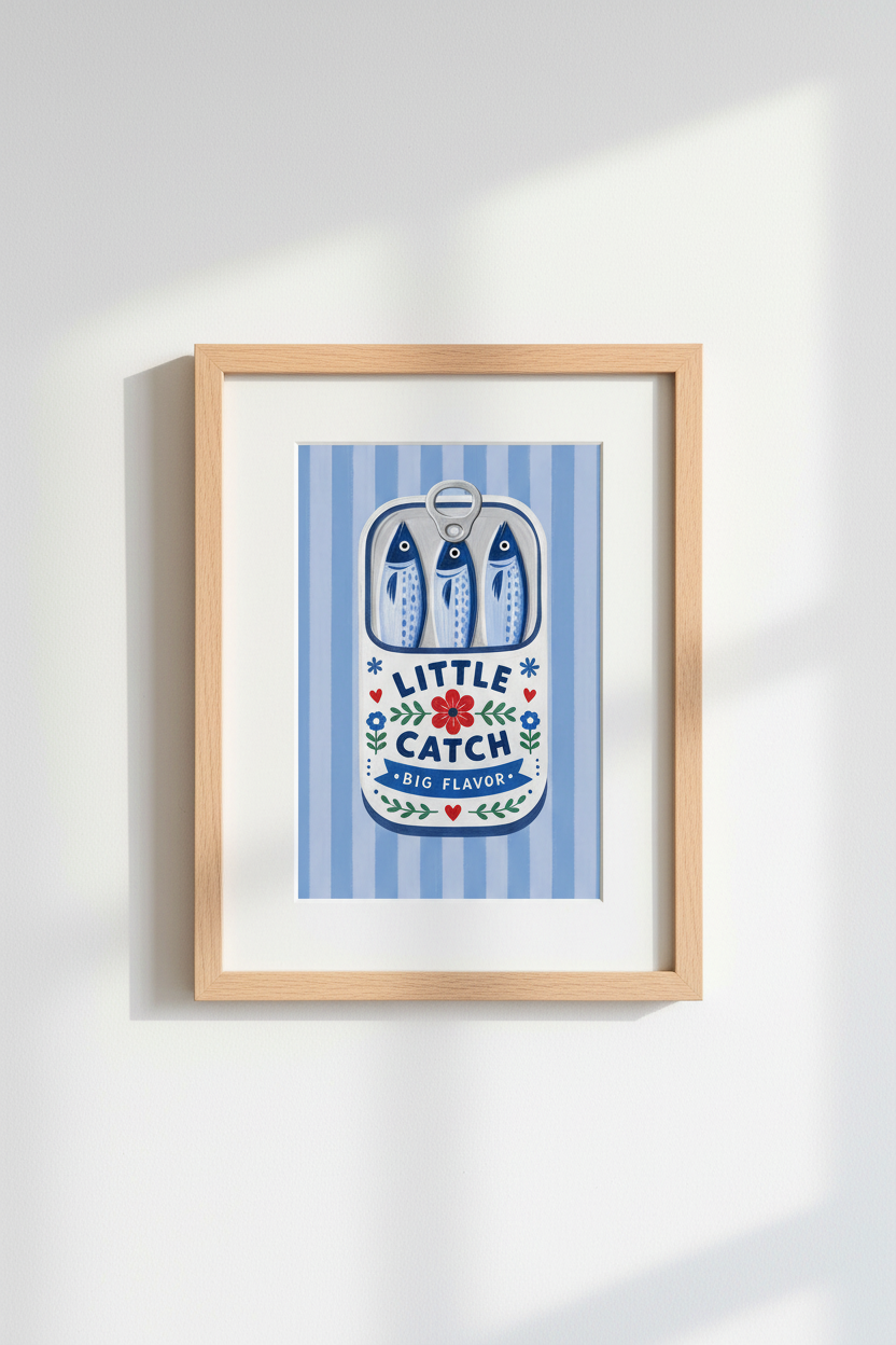 Sardine Tin Wall Art Print | Kitchen Decor | Mediterranean Folk Art Poster