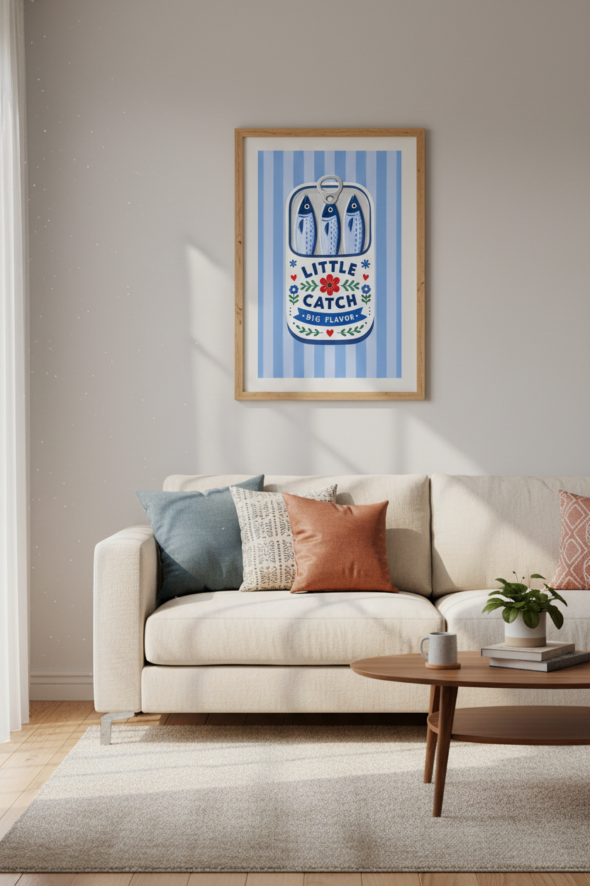 Sardine Tin Wall Art Print | Kitchen Decor | Mediterranean Folk Art Poster