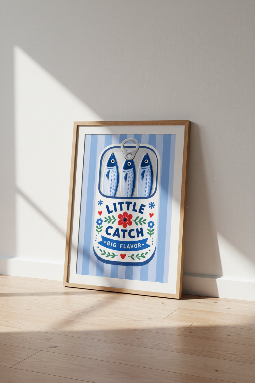 Sardine Tin Wall Art Print | Kitchen Decor | Mediterranean Folk Art Poster
