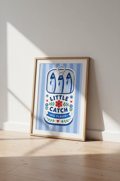 Sardine Tin Wall Art Print | Kitchen Decor | Mediterranean Folk Art Poster