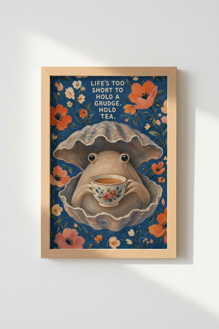 Whimsical Animal Art Print | Funny Tea Quote Poster, Eclectic Kitchen Decor