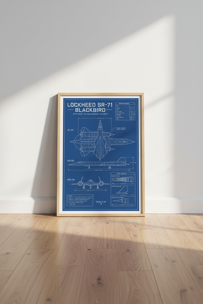 SR-71 Blackbird Blueprint Wall Art | Office Decor | Aviation History Poster