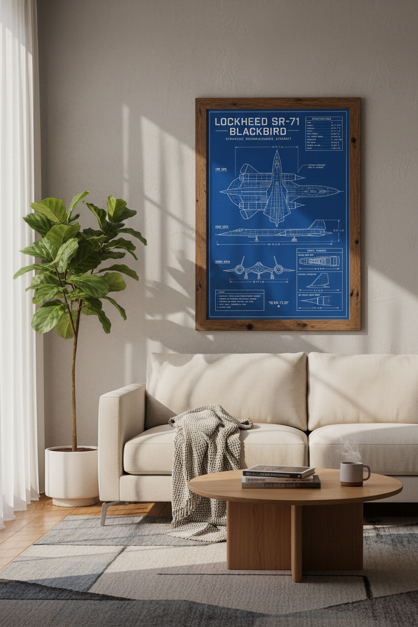 SR-71 Blackbird Blueprint Wall Art | Office Decor | Aviation History Poster