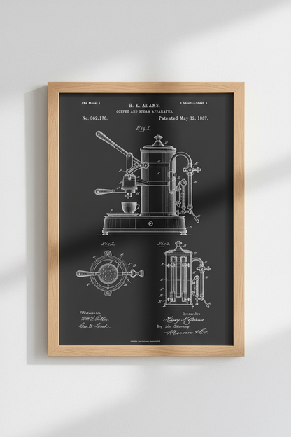 Coffee blueprint Wall Art Print | Monochrome Industrial Espresso Decor | Kitchen Wall Art