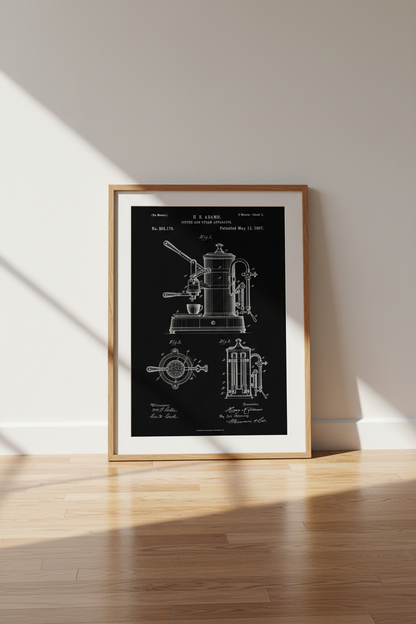 Coffee blueprint Wall Art Print | Monochrome Industrial Espresso Decor | Kitchen Wall Art