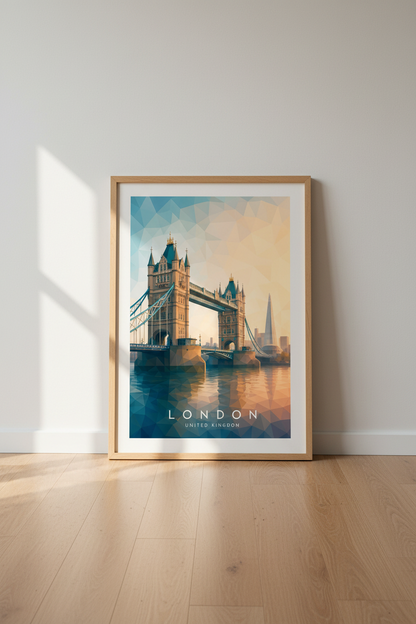 London Tower Bridge Wall Art | Geometric Travel Poster, Modern Office Decor