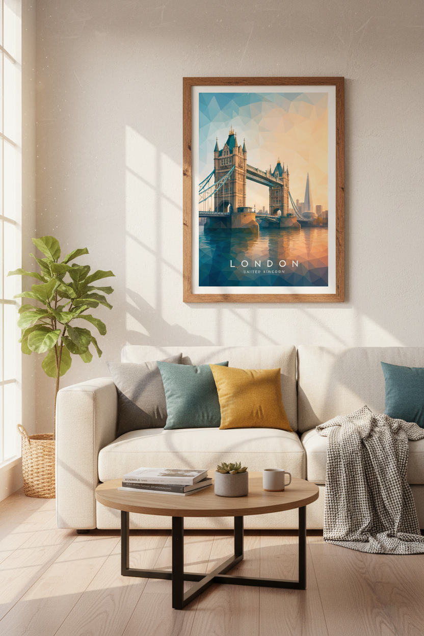 London Tower Bridge Wall Art | Geometric Travel Poster, Modern Office Decor