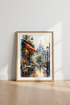 Paris Cafe Watercolor Wall Art | Montmartre France Poster, Living Room Decor