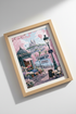 Paris Spring Cityscape | Pink Cherry Blossom Art, Romantic French Cafe Poster