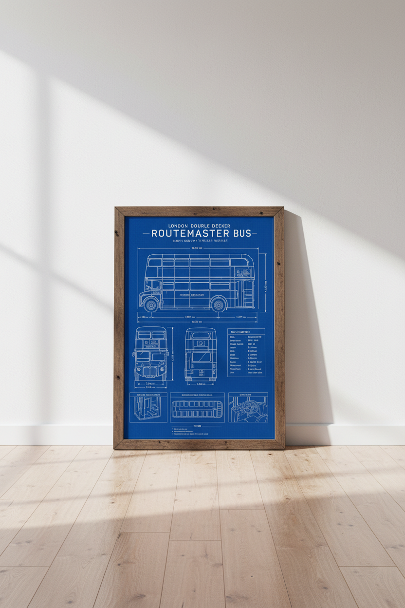 London Bus Blueprint Wall Art | Vintage Routemaster Poster, Office Decor