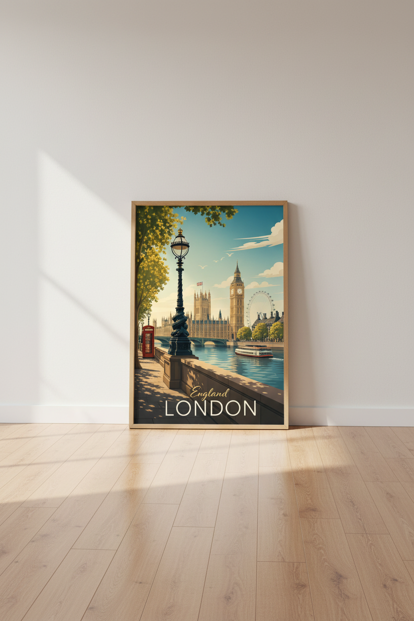 London England Travel Poster | Vintage Style Cityscape Art, Living Room Wall Decor
