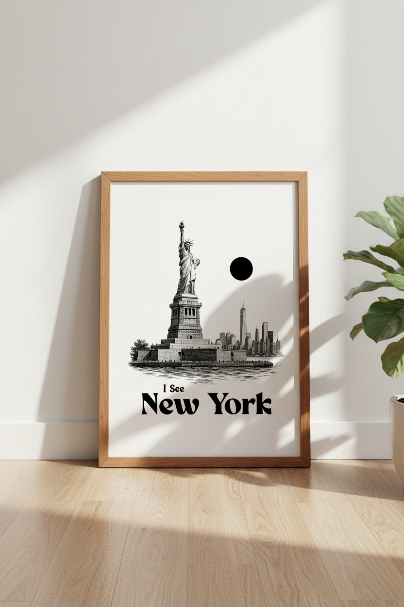 New York City Skyline Wall Art | Statue of Liberty Poster | Modern Minimalist Decor
