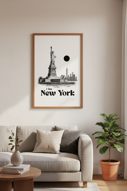 New York City Skyline Wall Art | Statue of Liberty Poster | Modern Minimalist Decor