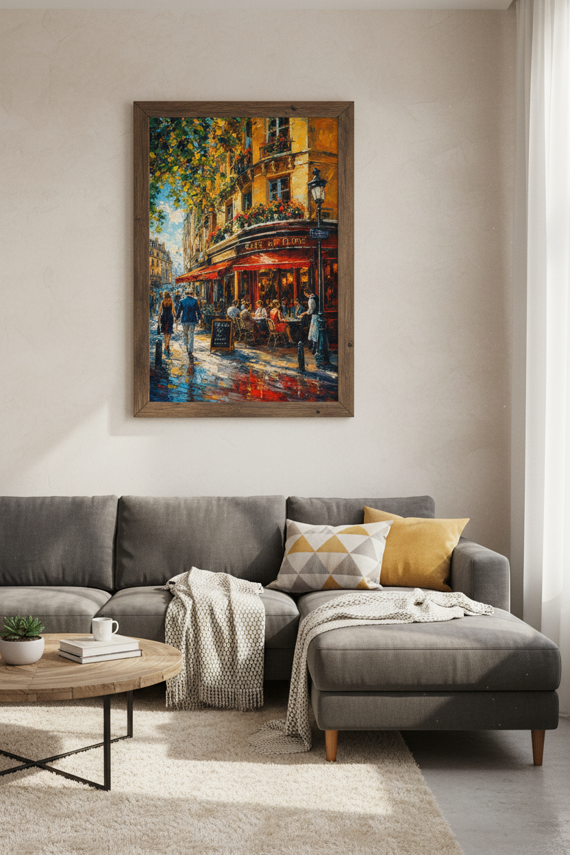 Paris Cafe de Flore Wall Art | Impressionist Oil Painting, Living Room Decor