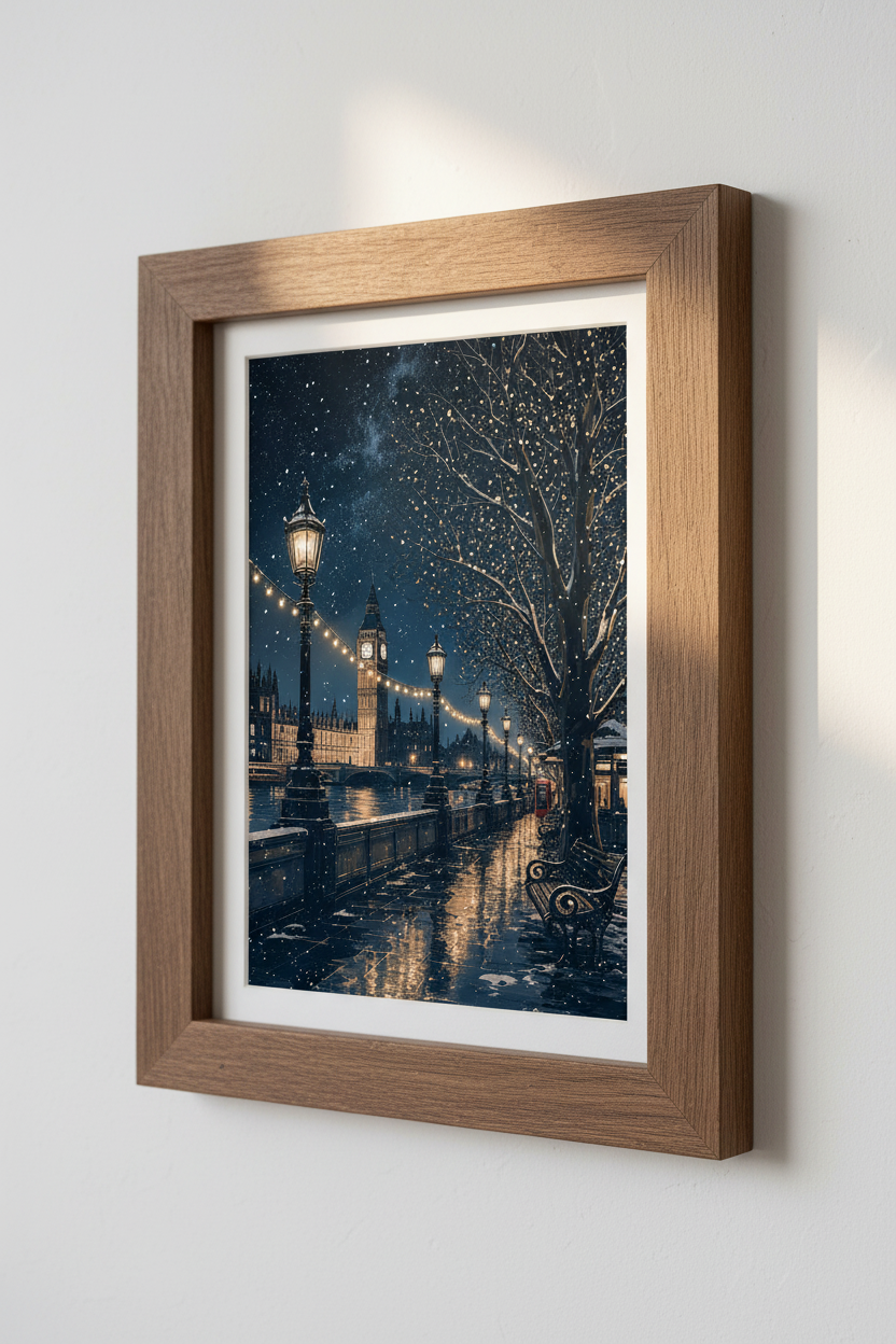 London Big Ben Wall Art | Snowy Night Cityscape Poster | Winter Aesthetic Decor