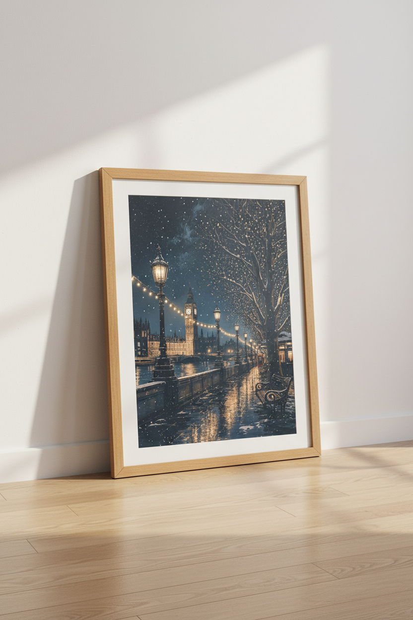 London Big Ben Wall Art | Snowy Night Cityscape Poster | Winter Aesthetic Decor