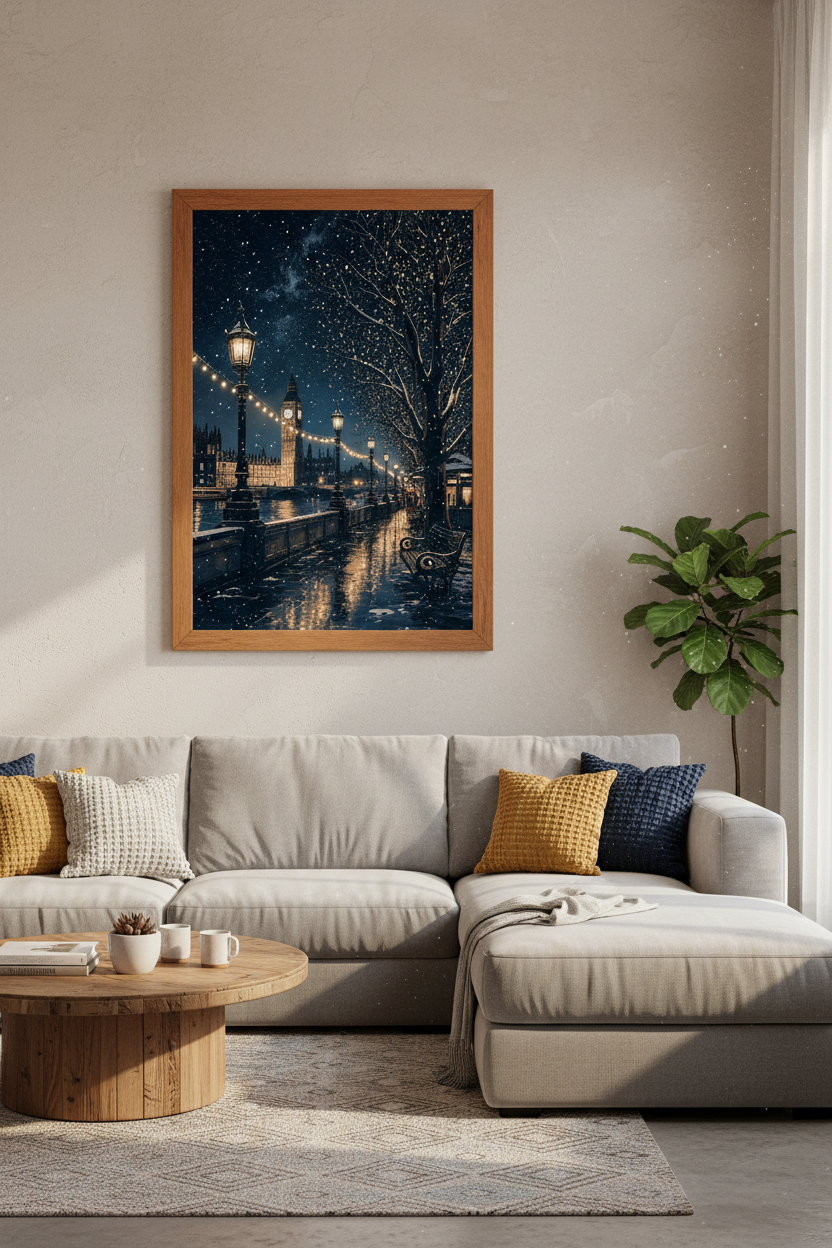 London Big Ben Wall Art | Snowy Night Cityscape Poster | Winter Aesthetic Decor