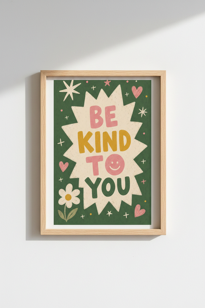 Be Kind Wall Art | Retro Green Rose Palette, Living Room Decor
