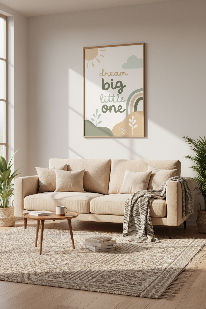 Dream Big Little One Wall Art | Boho Sage Nursery Decor | Gender Neutral Poster
