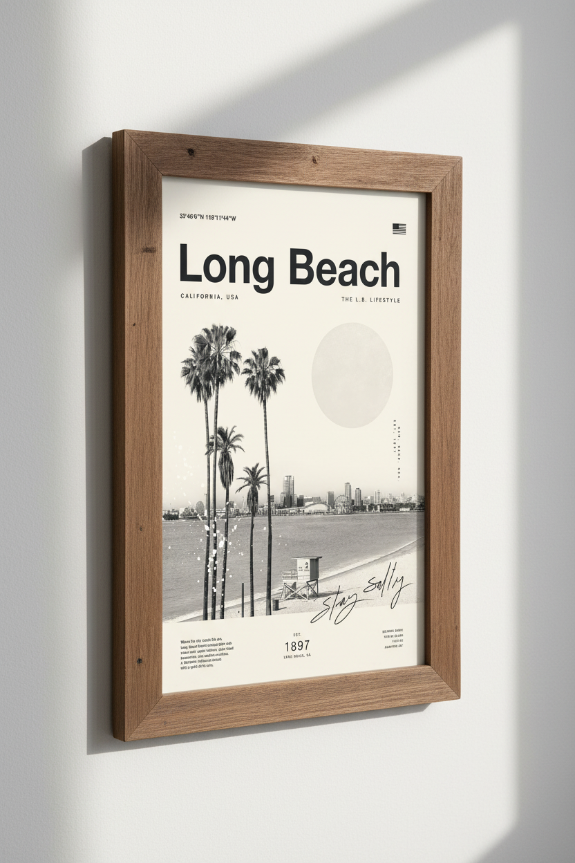 Long Beach California Wall Art | Coastal Skyline Decor | Minimalist Poster