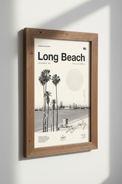 Long Beach California Wall Art | Coastal Skyline Decor | Minimalist Poster
