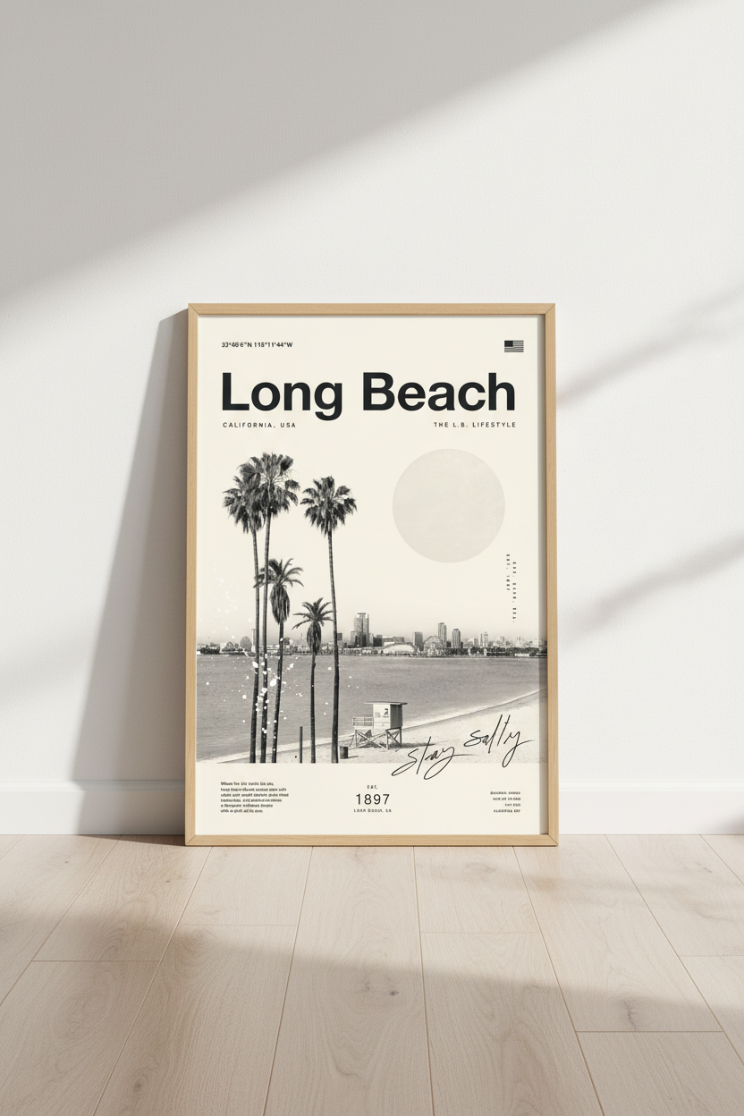 Long Beach California Wall Art | Coastal Skyline Decor | Minimalist Poster